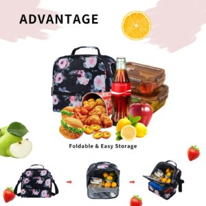 MOV COMPRA Lunch Bag for Women Double Deck Insulated Lunch Cooler Bag for Adults Work Picnic (Flower)