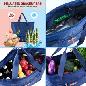 Ladbodun Cooler Bag Insulated Grocery Lunch Tote Bags With Zippered Top, Large Reusable Insulated Food Carrier Soft Delivery Bag For Groceries Thermal Hot Or Cold Frozen Foods For Camping Travel