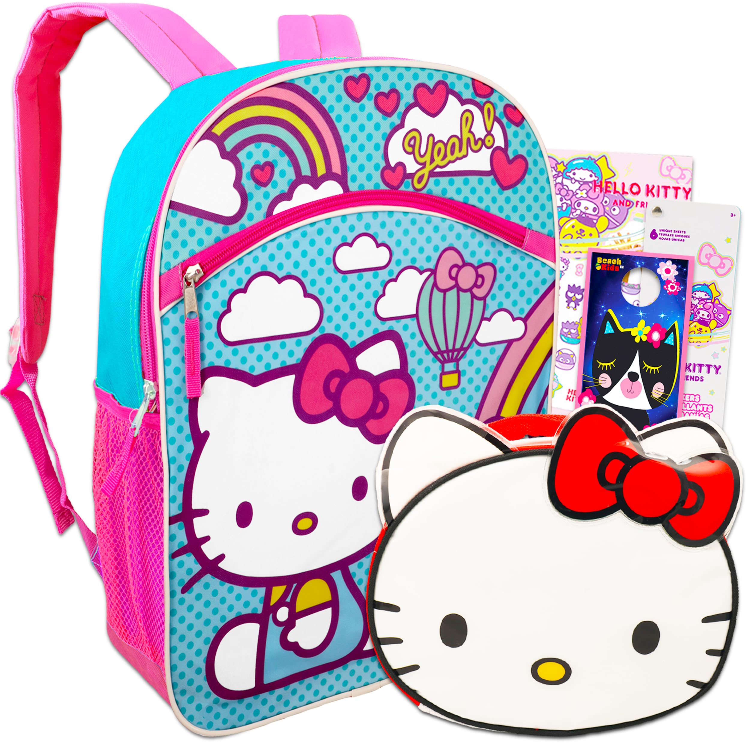 Hello Kitty Backpack and Lunch Box Set for Kids Boys Girls -- 5 Pc 16" Kitty Backpack, Lunch Bag, and More Bundle (Hello Kitty Party School Supplies).