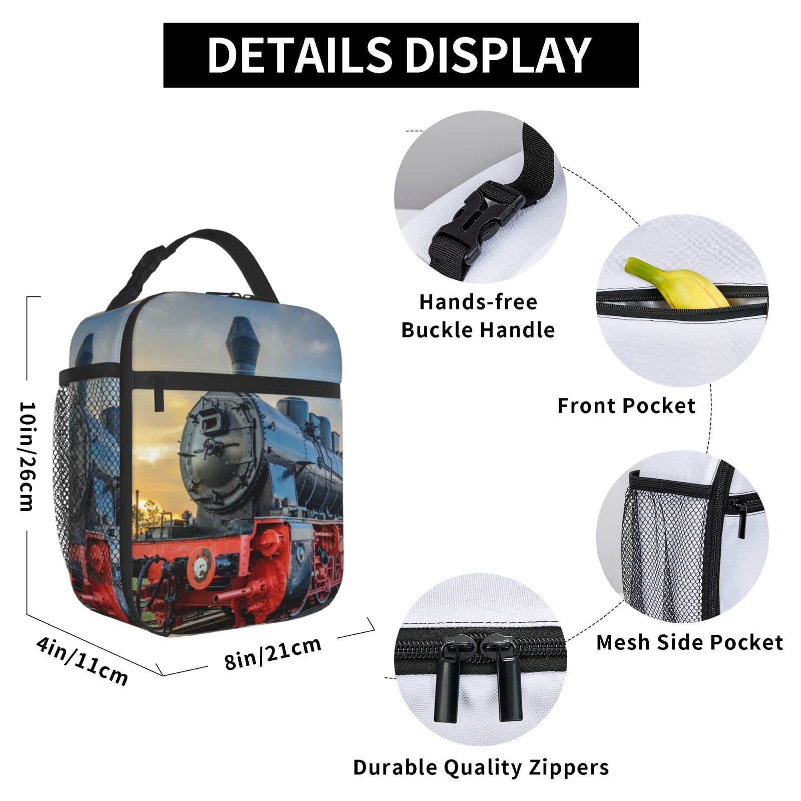 Chayber Steam Train Old Engine Train Lunch box Kids Boys Girls Insulated Lunch Bag For Women Men Thermal Lunch Bags Bento Box Adult Lunch Box For Work,Picnic