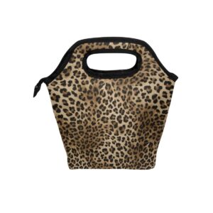 naanle leopard print insulated zipper lunch bag cooler tote bag for adult teen men women, animal print lunch boxes lunchboxes meal prep handbag