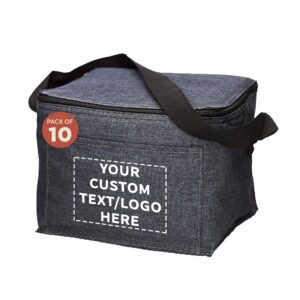 discount promos custom insulated cooler lunch bag set of 10, personalized bulk pack - perfect for work, travel, outdoor events - black