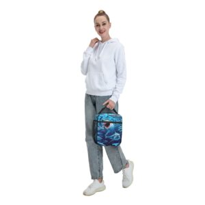 JASMODER Hungry Sharks Insulated Lunch Box Bag Portable Lunch Tote For Women Men And Kids