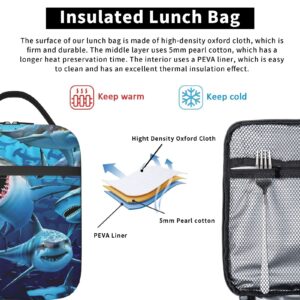 JASMODER Hungry Sharks Insulated Lunch Box Bag Portable Lunch Tote For Women Men And Kids