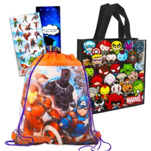 marvel shop marvel avengers drawstring bags set superhero bag bundle - 2 pack avengers travel bags featuring iron man,black panther,captain america,and more with avengers bookmark