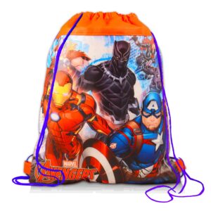 Marvel Shop Marvel Avengers Drawstring Bags Set Superhero Bag Bundle - 2 Pack Avengers Travel Bags Featuring Iron Man,Black Panther,Captain America,and More with Avengers Bookmark