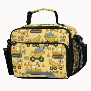 boenle truck lunch box boys yellow excavator insulated lunch bag kids reusable cooler tote shoulder strap for school picnic travel office