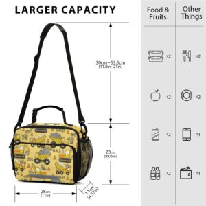 BOENLE Truck Lunch Box Boys Yellow Excavator Insulated Lunch Bag Kids Reusable Cooler Tote Shoulder Strap for School Picnic Travel Office