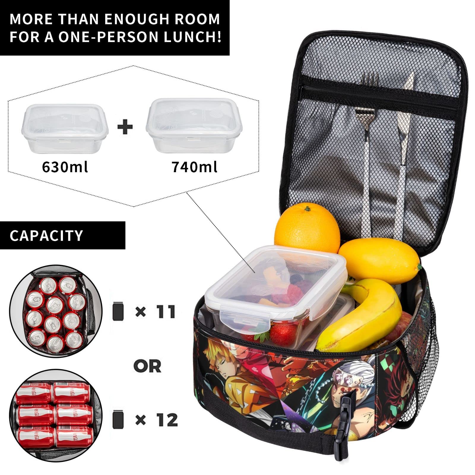 Tyfiocea Anime Reusable Lunch Bag, Leakproof Freezable Insulated Cooler Lunch Box