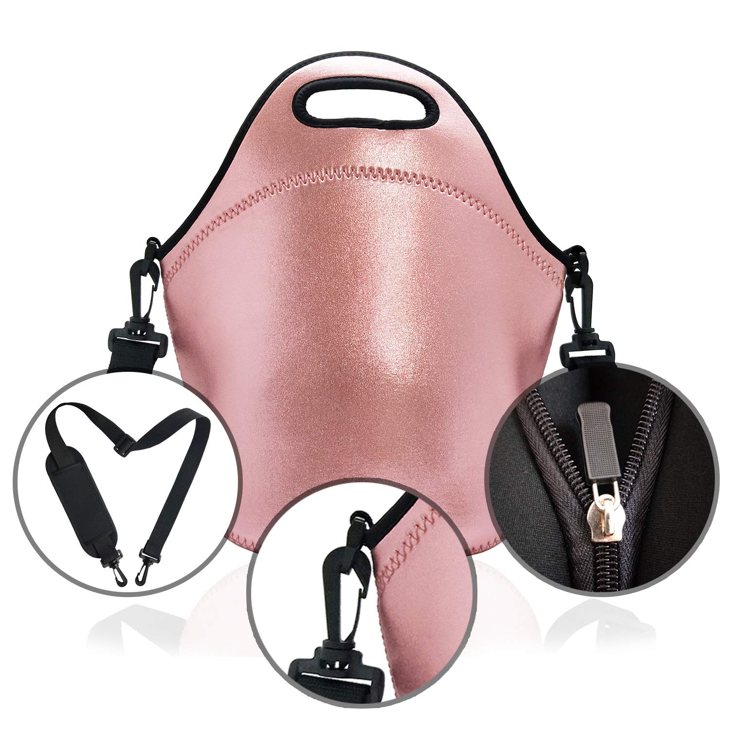 YIDA Neoprene Insulated Lunch bag, Lunch tote Boxes Bags for Women Men Work Office Picnic Travel (Rose Gold)