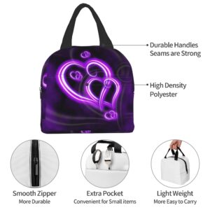 PATNPRT Purple Heart Lunch Bag Insulated Lunch Box with Front Pocket Reusable Tote Bag For Office Work Picnic Travel Shopping