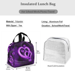 PATNPRT Purple Heart Lunch Bag Insulated Lunch Box with Front Pocket Reusable Tote Bag For Office Work Picnic Travel Shopping