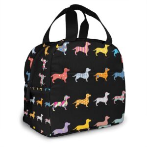 groamaup insulated lunch bag black cartoon dachshund puppy dog reusable cooler tote lunch bags for office travel
