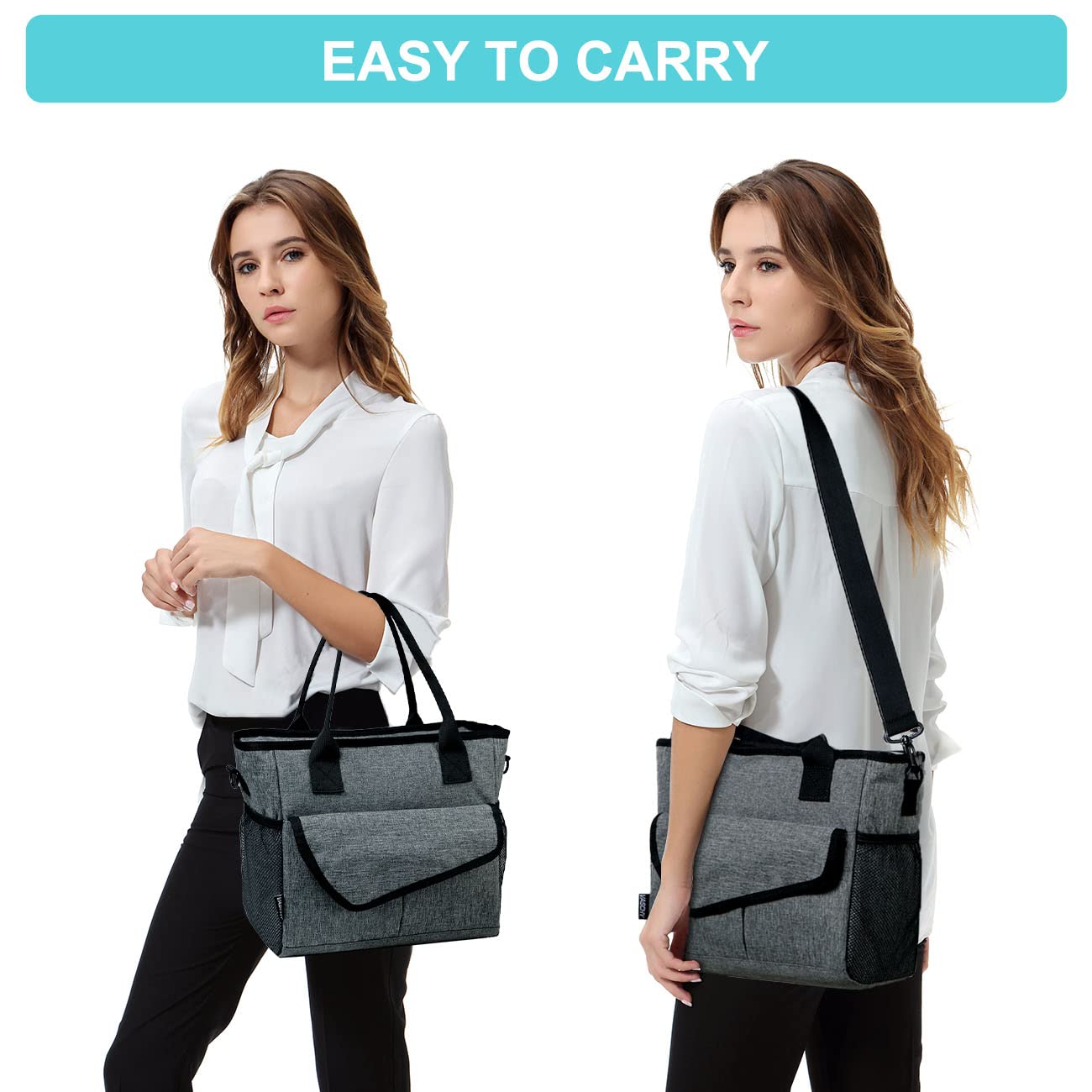 VASCHY Lunch Bag for Women, Ladies Fashion Insulated Lunch Box Tote Bag for Work Office w Shoulder Strap Gray