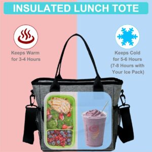 VASCHY Lunch Bag for Women, Ladies Fashion Insulated Lunch Box Tote Bag for Work Office w Shoulder Strap Gray