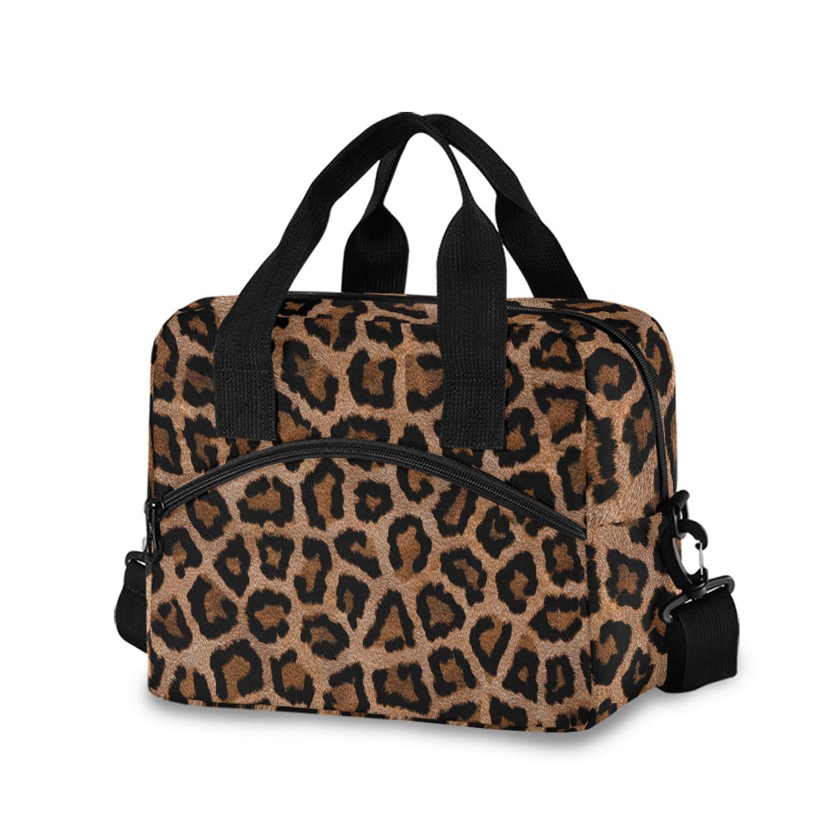 Lunch Bag Insulated Shoulder Lunchbox Handbag Tote Bags Reusable Cooler Containers Organizer School Outdoor for Women Men Girls Boys Kids Leopard