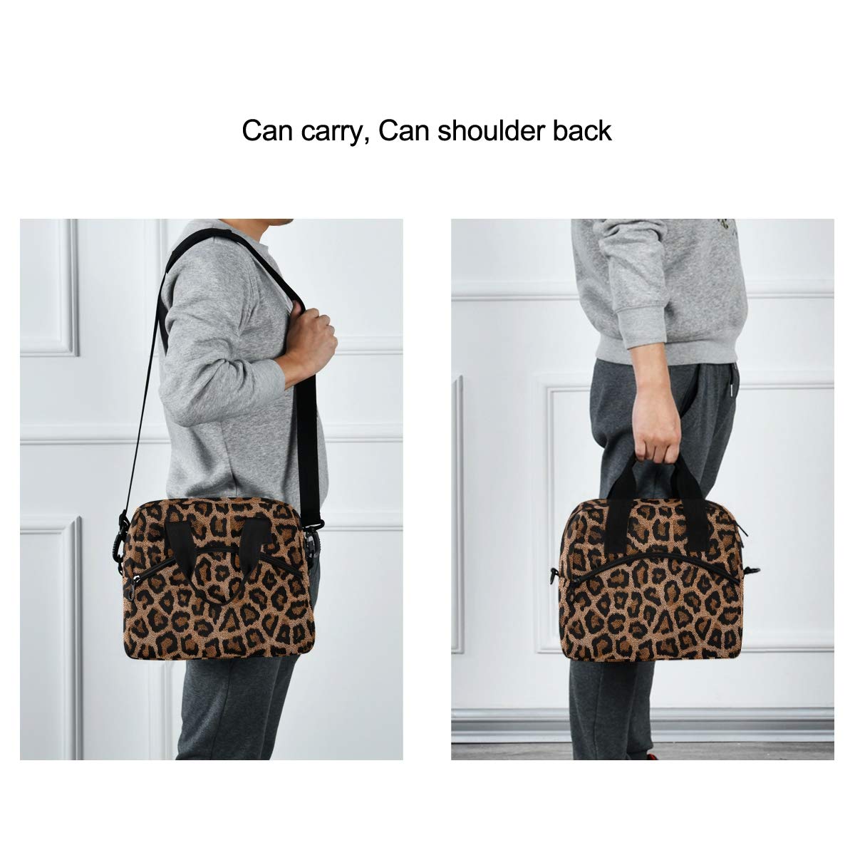 Lunch Bag Insulated Shoulder Lunchbox Handbag Tote Bags Reusable Cooler Containers Organizer School Outdoor for Women Men Girls Boys Kids Leopard