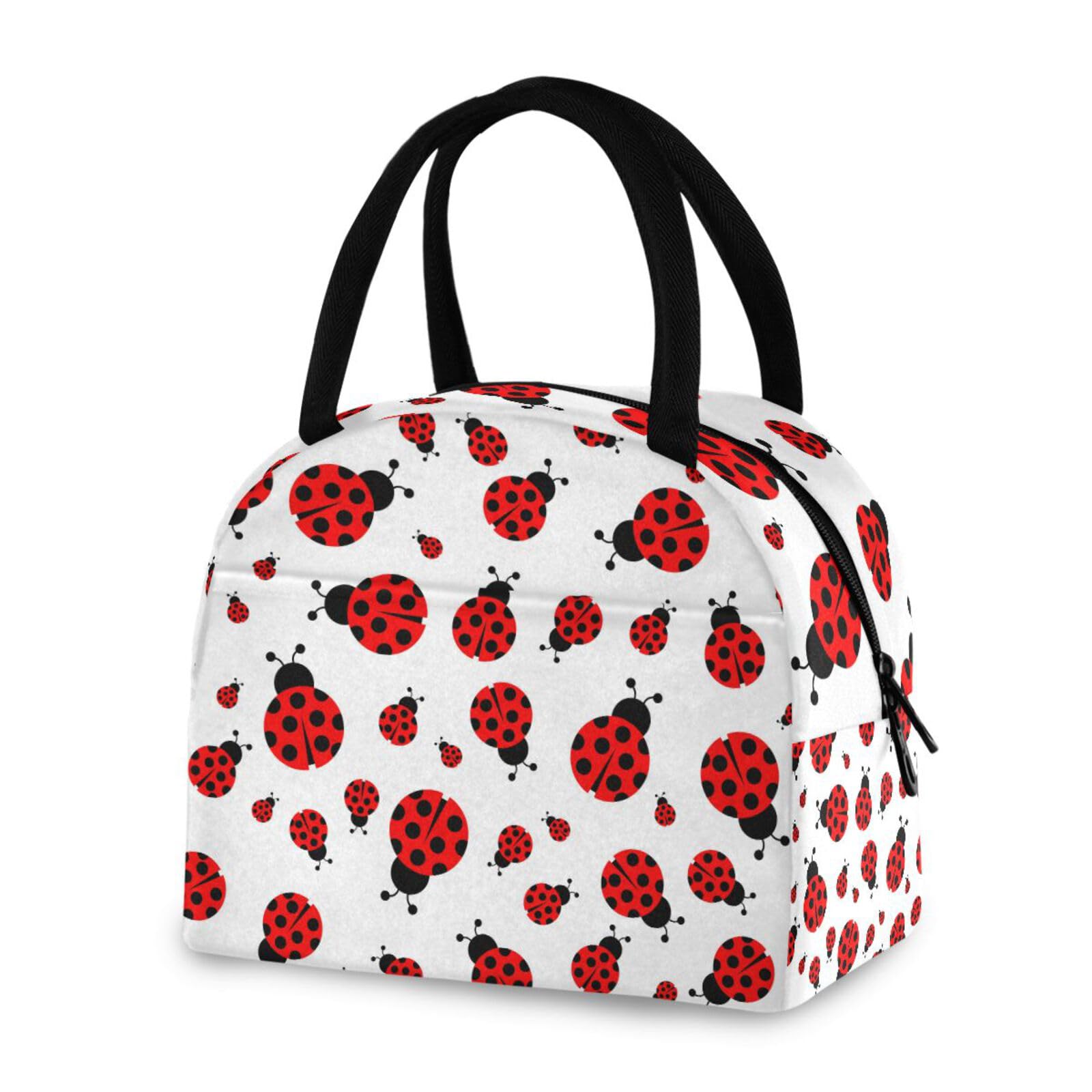 Lunch Bag Insulated Lunchbox Handbag Tote Bags Cute Red Ladybug Reusable Cooler Containers Organizer School Outdoor for Women Men Girls Boys Kids