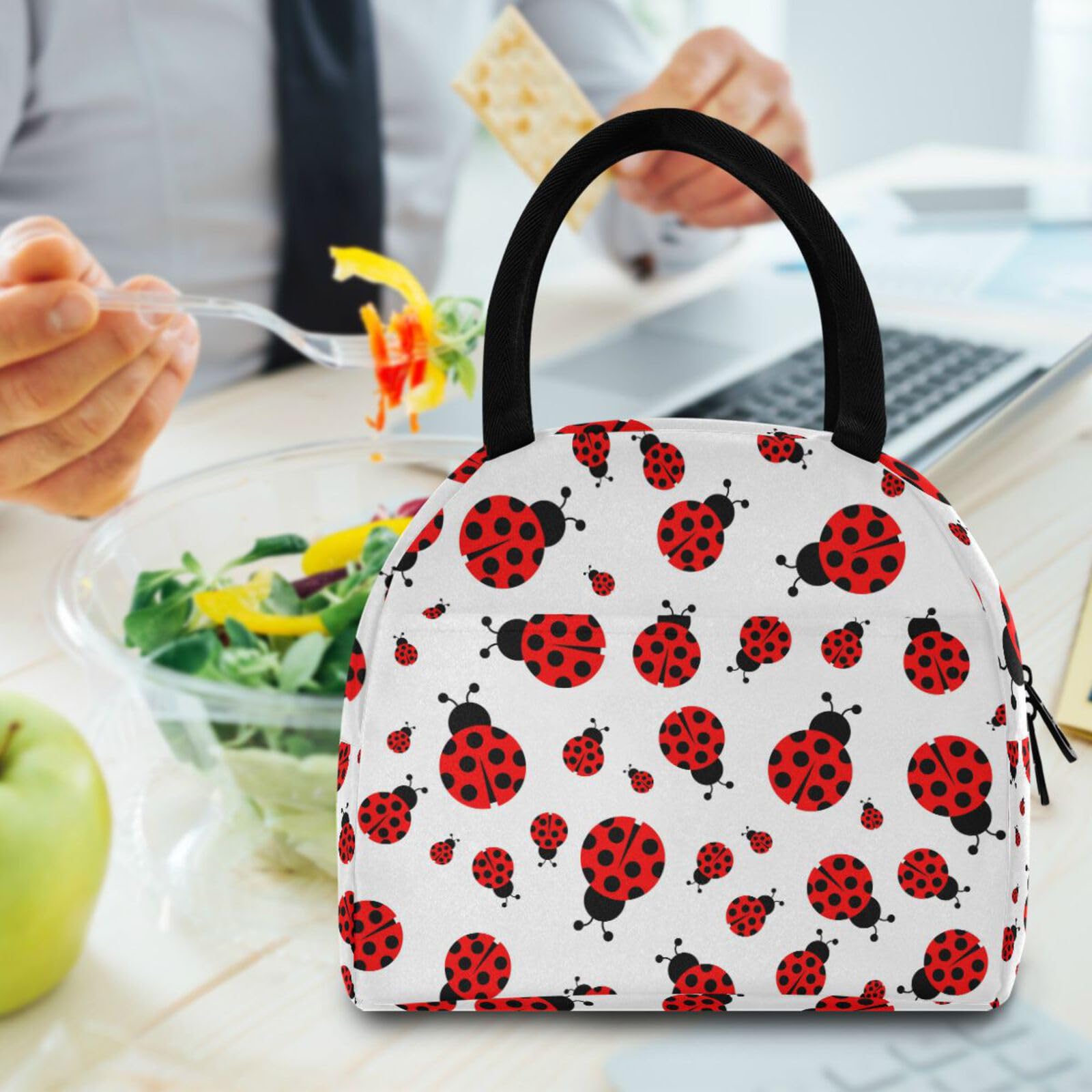 Lunch Bag Insulated Lunchbox Handbag Tote Bags Cute Red Ladybug Reusable Cooler Containers Organizer School Outdoor for Women Men Girls Boys Kids