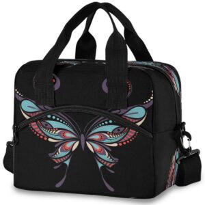 oarencol vintage butterfly art insulated lunch tote bag reusable cooler lunch box with shoulder strap for work picnic school beach
