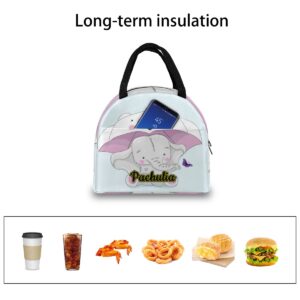 Personalized Text Lunch Bag - Customize Name School Portable Durable Hand Carrying Insulated Lunch Bag Cute Elephant Cartoon