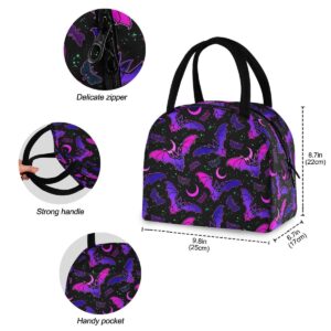 MNSRUU Lunch Bag Women Men, Purple Bat Gothic Portable Insulated Lunch Bag Reusable Thermal Meal Tote Cooler Bag Organizer for Adult Work with Handle