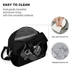 Octopus Skull Lunch Bag, Lunch Box Portable Insulated Lunch Tote Bag, Thermal Cooler Bag for Women Work Outdoor