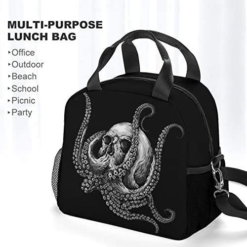 Octopus Skull Lunch Bag, Lunch Box Portable Insulated Lunch Tote Bag, Thermal Cooler Bag for Women Work Outdoor