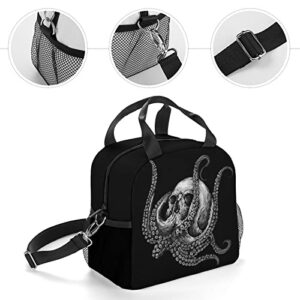 Octopus Skull Lunch Bag, Lunch Box Portable Insulated Lunch Tote Bag, Thermal Cooler Bag for Women Work Outdoor