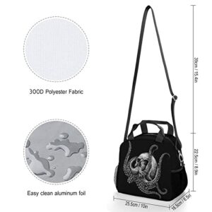 Octopus Skull Lunch Bag, Lunch Box Portable Insulated Lunch Tote Bag, Thermal Cooler Bag for Women Work Outdoor