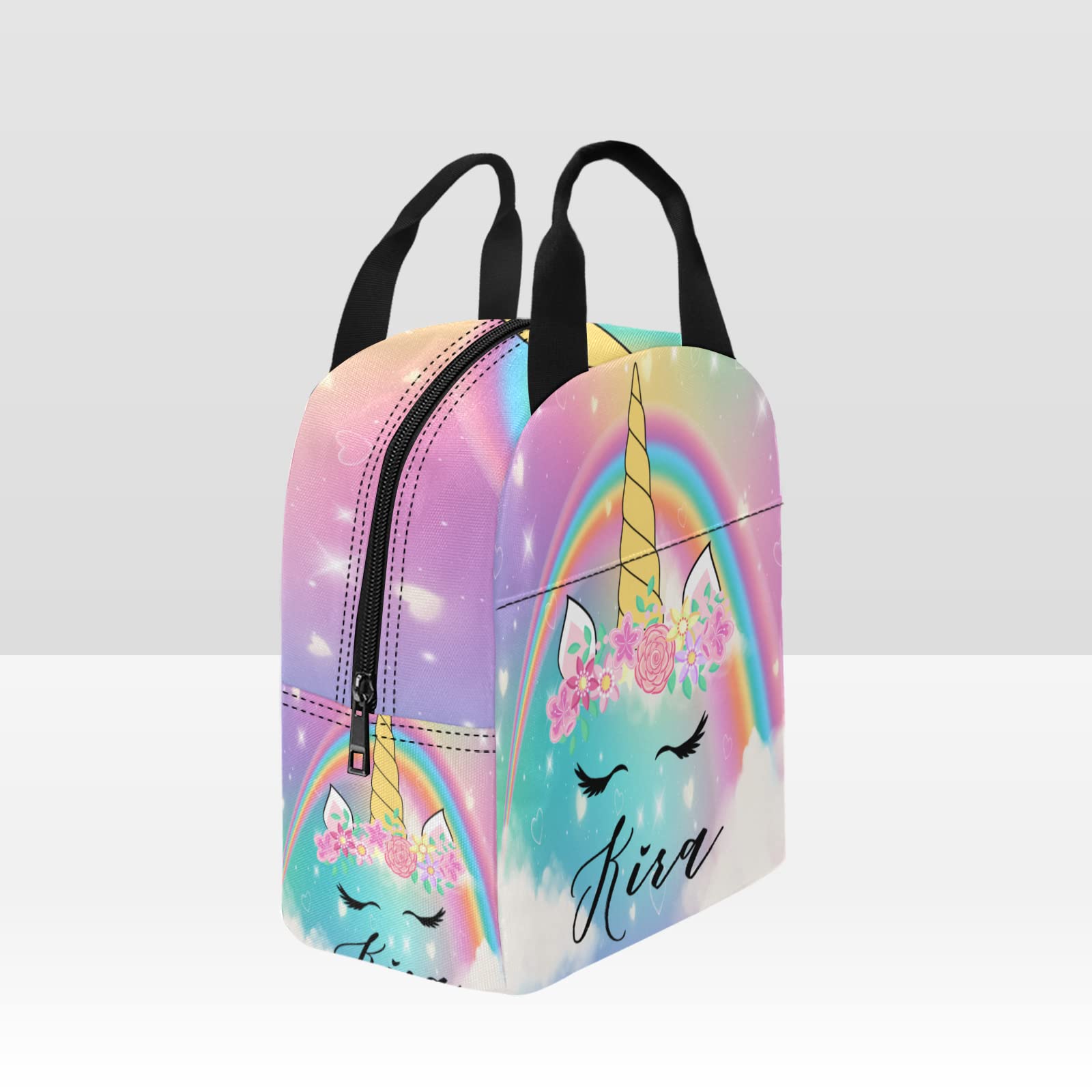 Deargifts Rainbow Glitter Lunch Bag for Girls, Customized Personalized Lunch Bag, Insulated Thermal Bag, Reusable, Durable, Large Capacity, 8.46"L x 5.12"W x 9.65"H