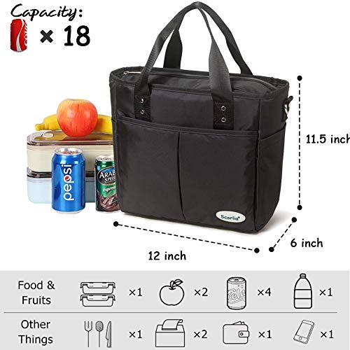 Scorlia Insulated Lunch Bag with Removable Shoulder Strap, Extra Large Lunch Tote With Tall Drinks Holder for Men and Women