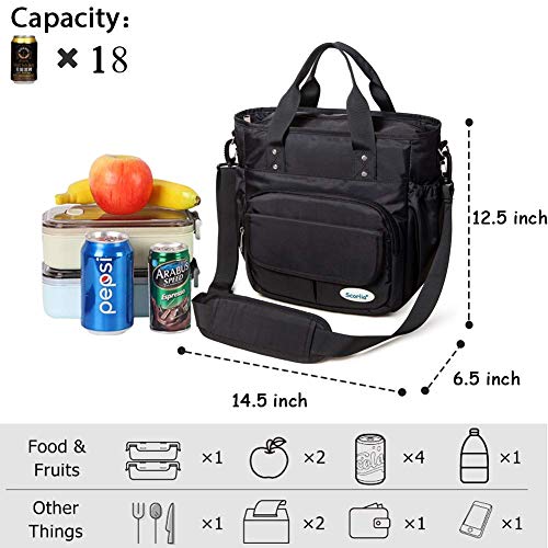 Scorlia Insulated Lunch Bag with Removable Shoulder Strap, Extra Large Lunch Tote With Tall Drinks Holder for Men and Women