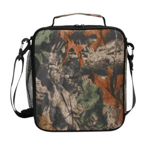 auuxva boys girls lunch bag tree leaves camouflage camo insulated lunchbox leakproof reusable lunch box with shoulder strap women men thermal cooler tote bags for school work picnic