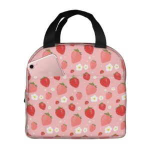strawberry daydream reusable insulated lunch bag for women men waterproof tote lunch box thermal cooler lunch tote bag for work office travel picnic