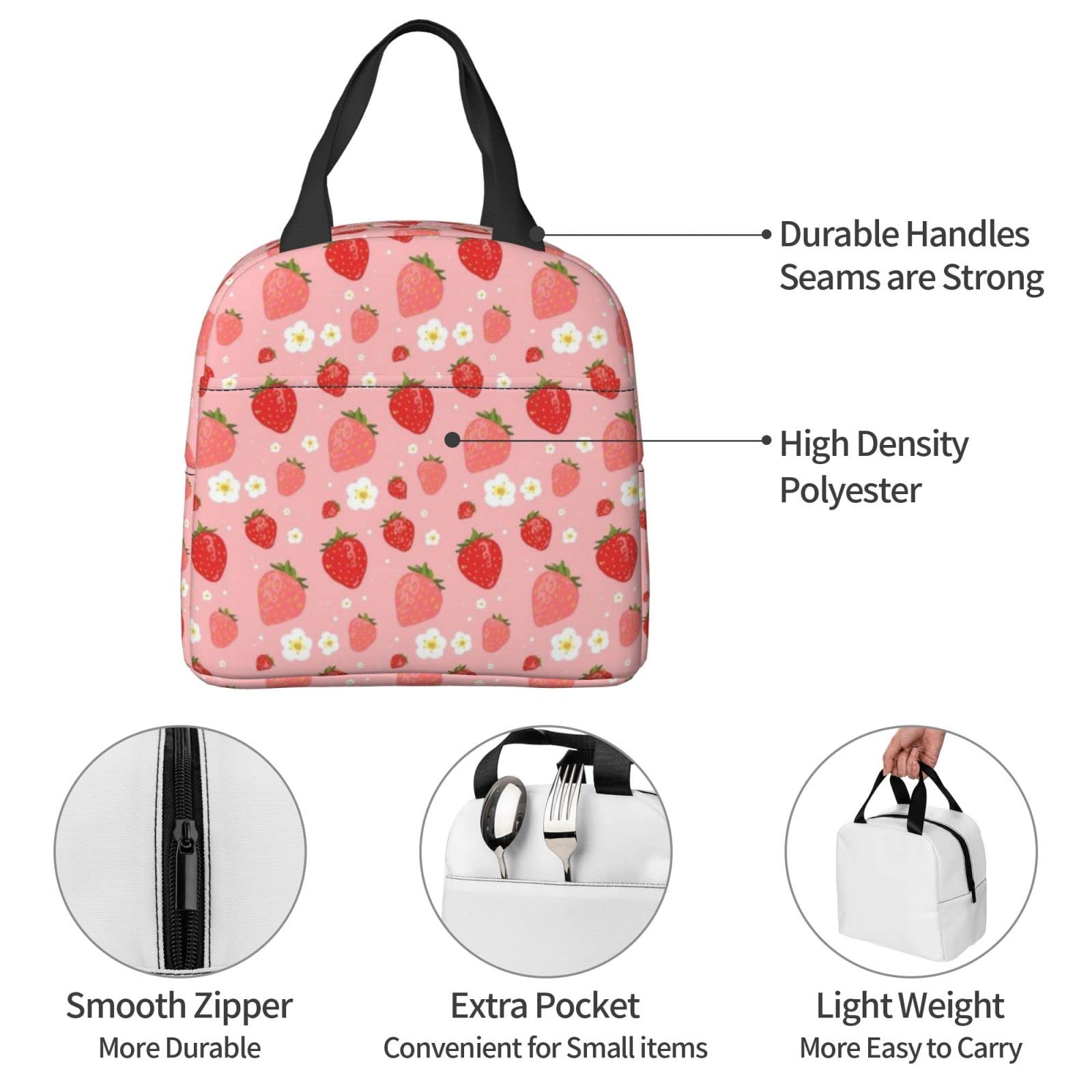 Strawberry Daydream Reusable Insulated Lunch Bag For Women Men Waterproof Tote Lunch Box Thermal Cooler Lunch Tote Bag For Work Office Travel Picnic
