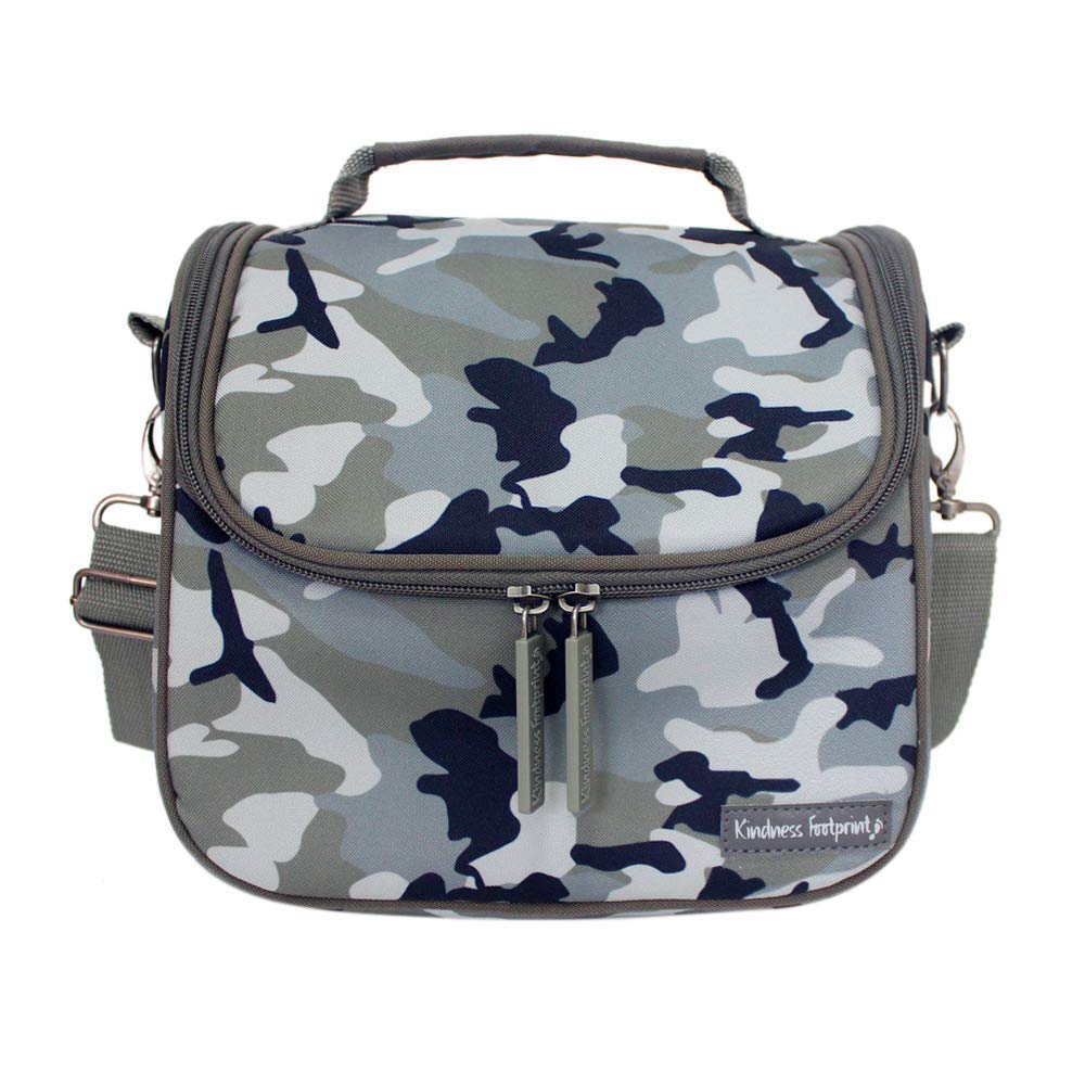 Kindness Footprint Camo Lunch Bag Insulated Lunch Box Detachable Adjustable Strap… (Camo Grey)