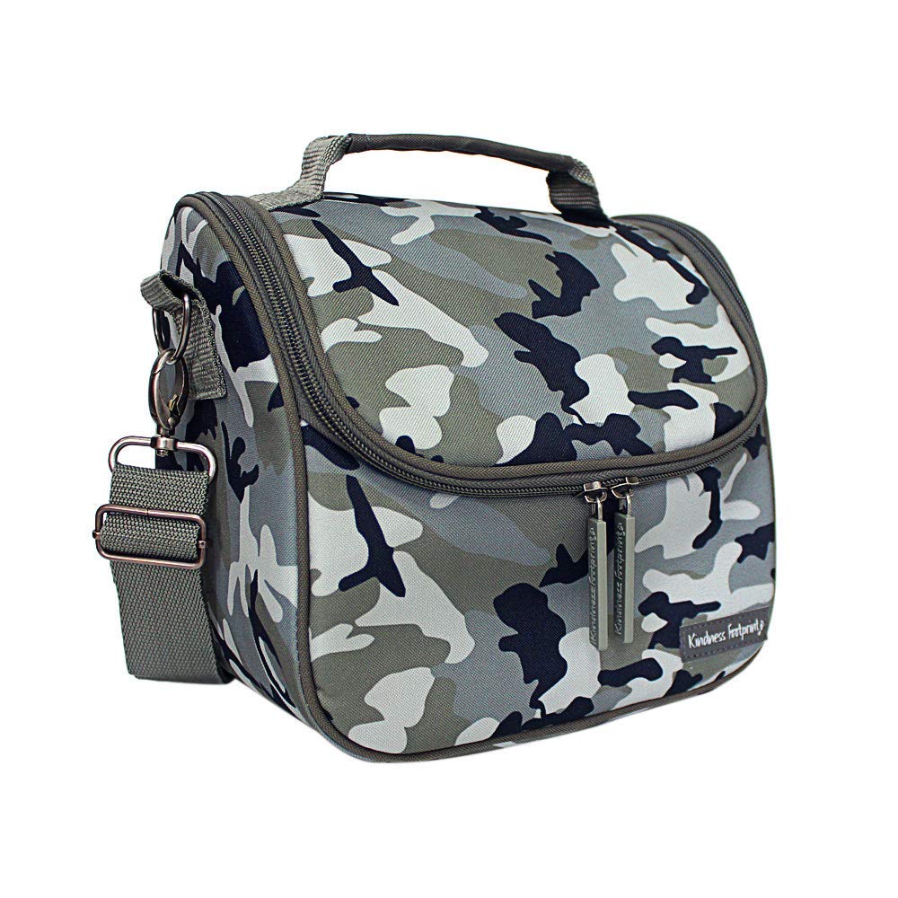 Kindness Footprint Camo Lunch Bag Insulated Lunch Box Detachable Adjustable Strap… (Camo Grey)