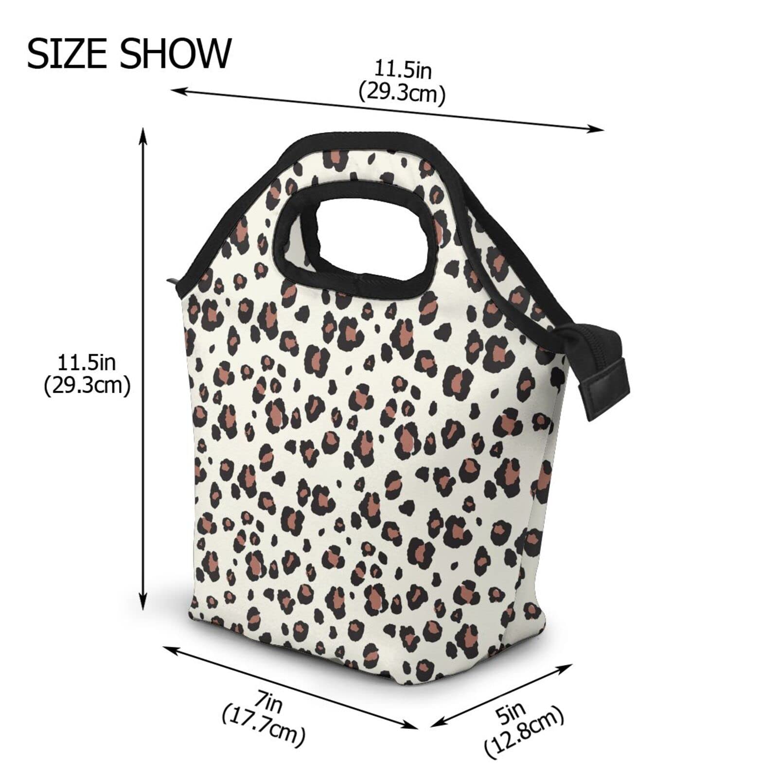 Gocerktr Beige with leopard Thermal Lunch Bag for Women Men Reusable Lunch Box Waterproof Tote Bag Lunch Container Cooler Bag Work/Travel/Picnic…