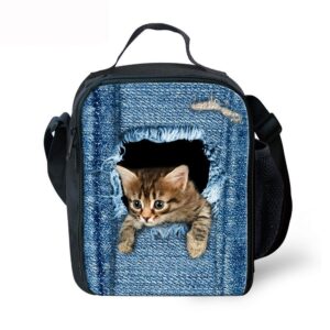 denim cat insulated lunch box girls cute 3d animal lunch bag for kids cooler bag