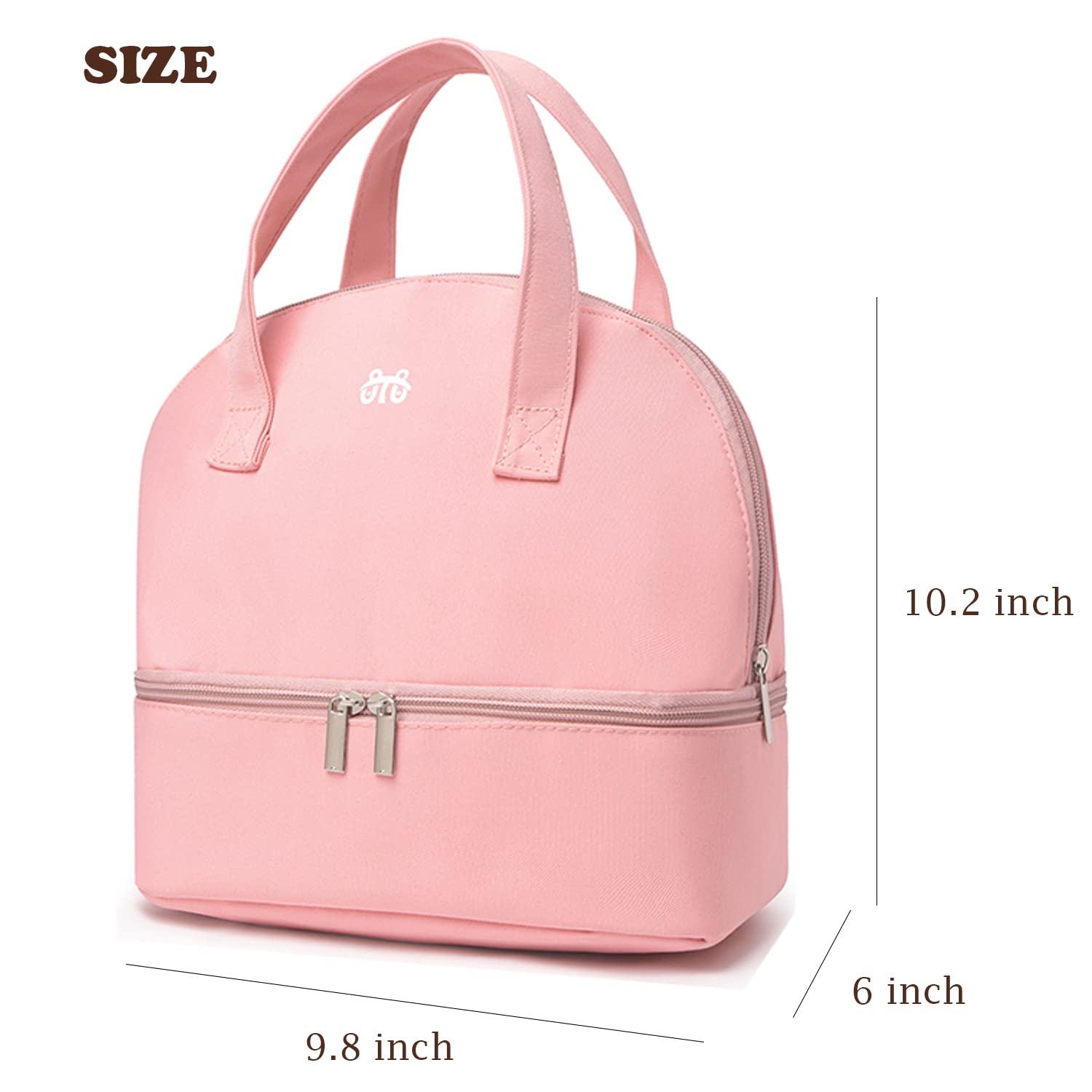 Lovyan Insulated Lunch Bag Double Deck Simple Bento Cooler Bag Water-resistant Lunch Tote Bag for Lunch Box for Women Men Adult Picnic Working Hiking Beach (Pink)