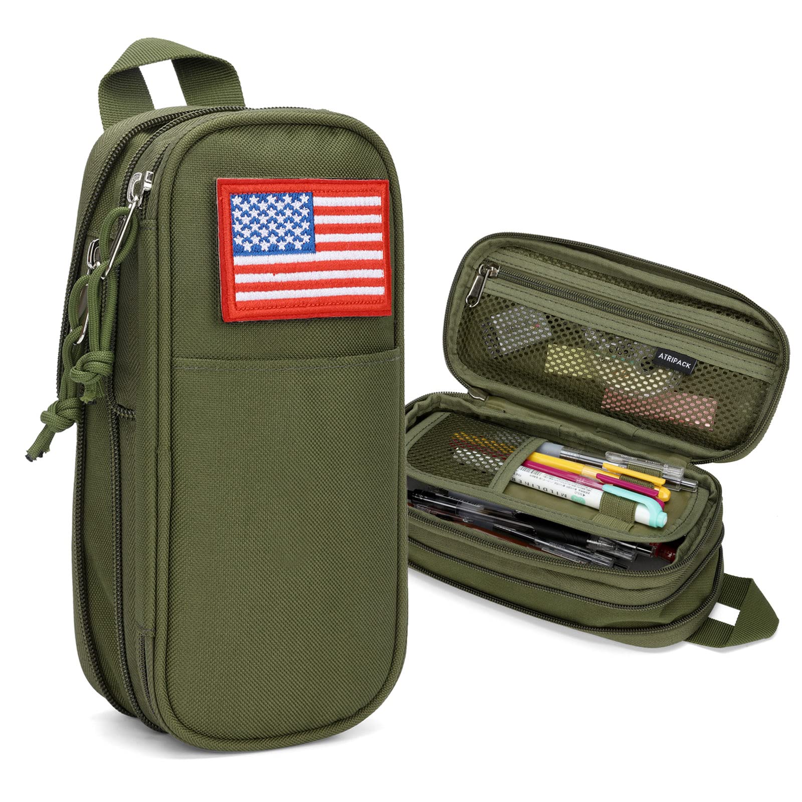 ATRIPACK Tactical Lunch Bag Medium Size (Camo-Black)& Tactical Pencil Case for Men Women Teens Boys Girls (Green)