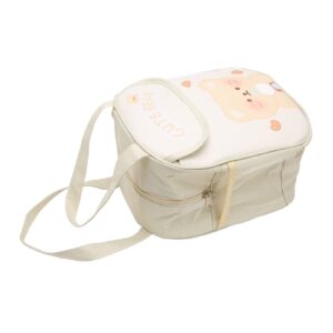 atyhao cute lunch bags, cartoon pattern kawaii lunch box oxford cloth pu keep warm thicken aluminum foil for picnic (beige milk tea bear)