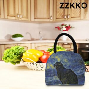 ZZKKO Galaxy Animal Cat Lunch Bag Box Organizer Lunch Container Insulated Zipper Meal Prep Cooler Handbag For Women Men Home School Office Outdoor Use