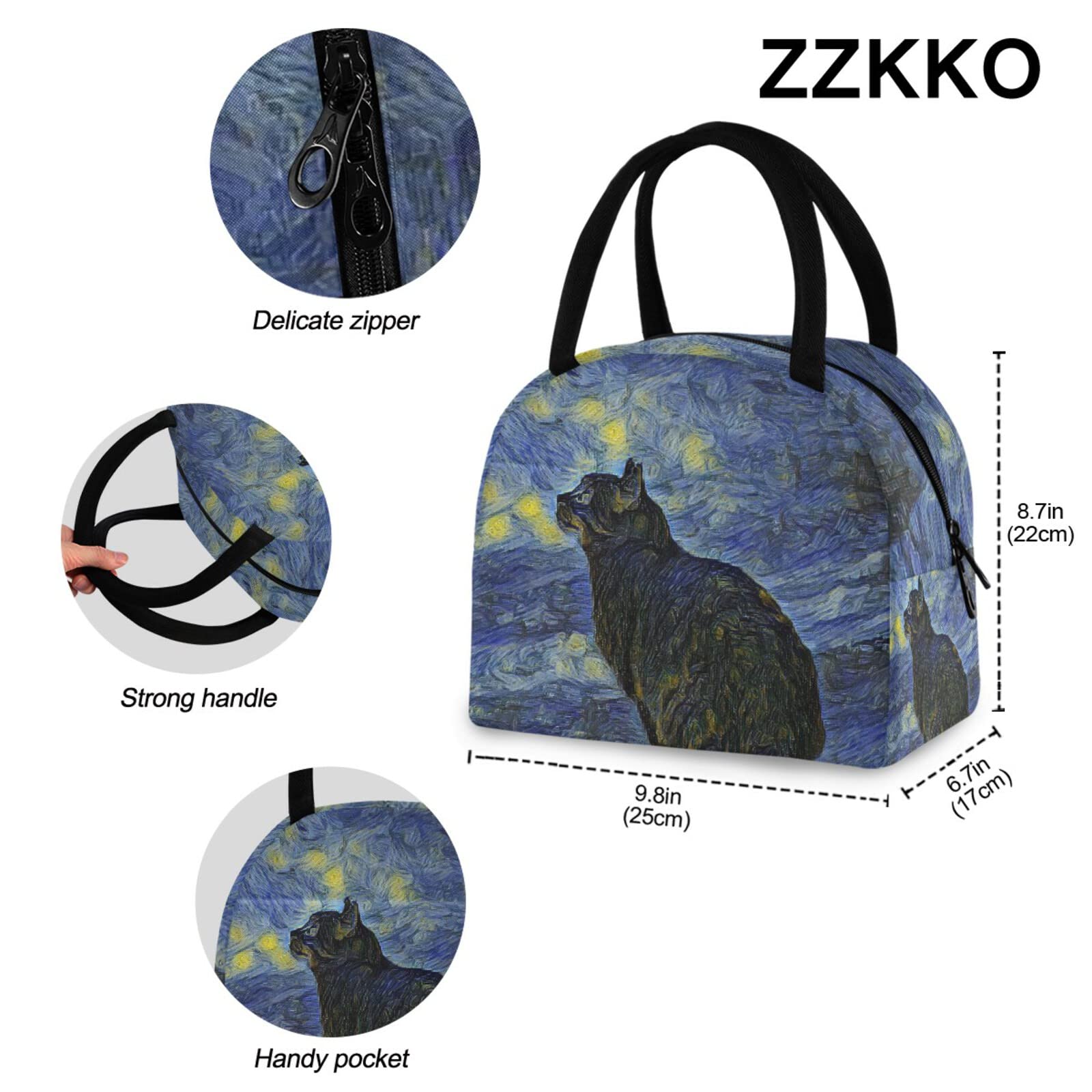 ZZKKO Galaxy Animal Cat Lunch Bag Box Organizer Lunch Container Insulated Zipper Meal Prep Cooler Handbag For Women Men Home School Office Outdoor Use