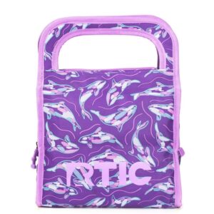 rtic ice lunch bag, freezable for women, men and kids, reusable durable fabric, food safe bpa free gel, cooler lunch bags for on the go meals, commuters students, 8.25” x 7.5”, purple orcas