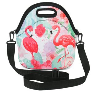 haplives insulated neoprene lunch bag tote with detachable adjustable shoulder strap thermal waterproof outdoor picnic work,office,lunch box for adult(two flamingos)