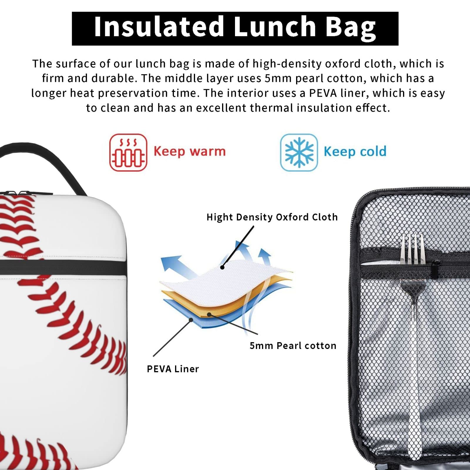 Lunch Box For Men Women Adults Gifts Small Lunch Bag For Office Work Reusable Portable Lunchbox Personalized Baseball Sports