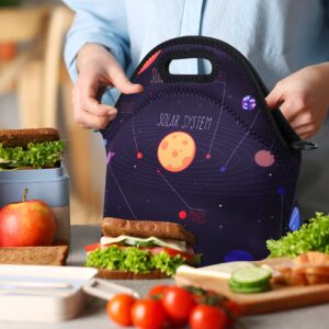 Violet Mist Neoprene Lunch Bag Reusable Insulated Box with Adjustable Shoulder Strap for Women and Men, Space Theme, 11.4"L x 10.43"H x 5.51"W