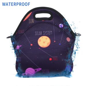 Violet Mist Neoprene Lunch Bag Reusable Insulated Box with Adjustable Shoulder Strap for Women and Men, Space Theme, 11.4"L x 10.43"H x 5.51"W